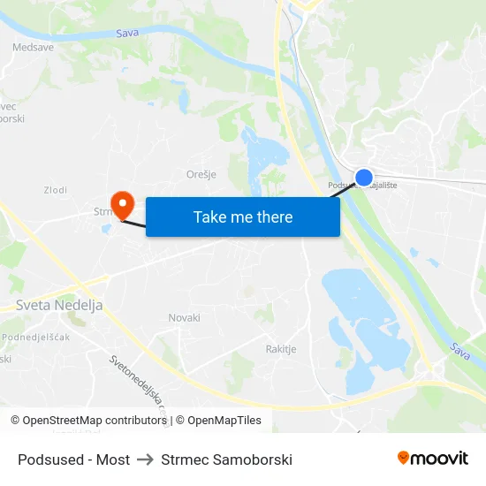Podsused - Most to Strmec Samoborski map