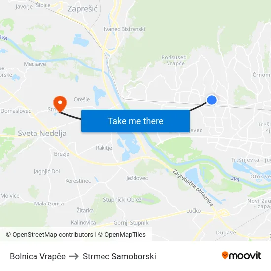 Bolnica Vrapče to Strmec Samoborski map