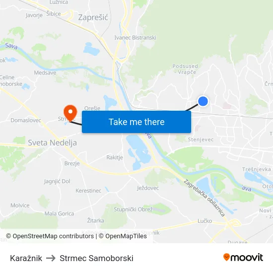Karažnik to Strmec Samoborski map