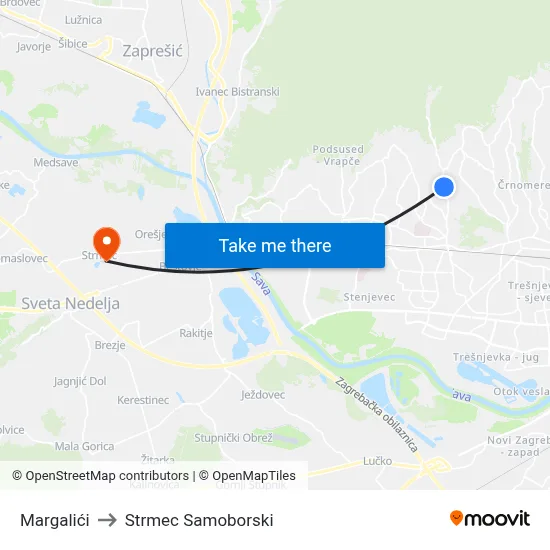 Margalići to Strmec Samoborski map