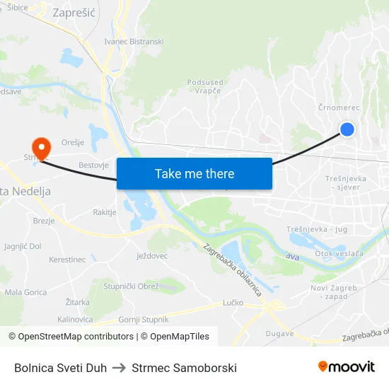 Bolnica Sveti Duh to Strmec Samoborski map