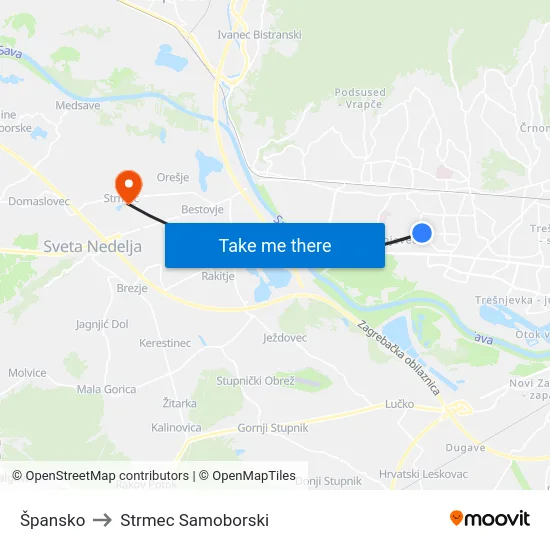 Špansko to Strmec Samoborski map