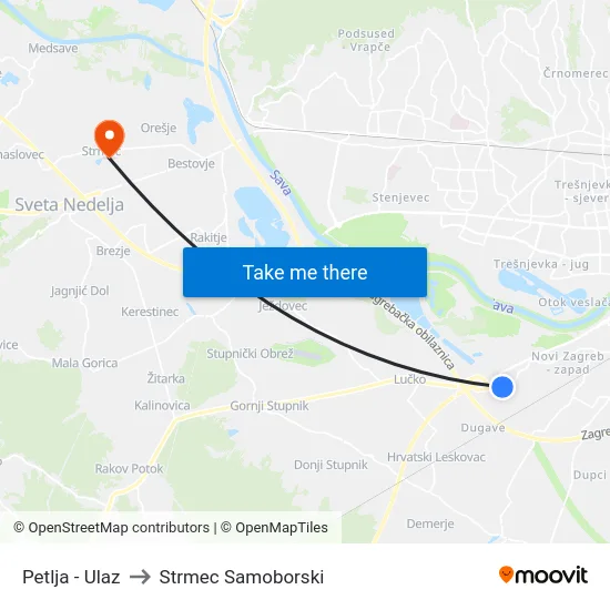 Petlja - Ulaz to Strmec Samoborski map