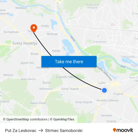 Put Za Leskovac to Strmec Samoborski map