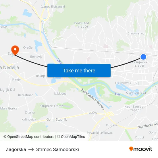 Zagorska to Strmec Samoborski map