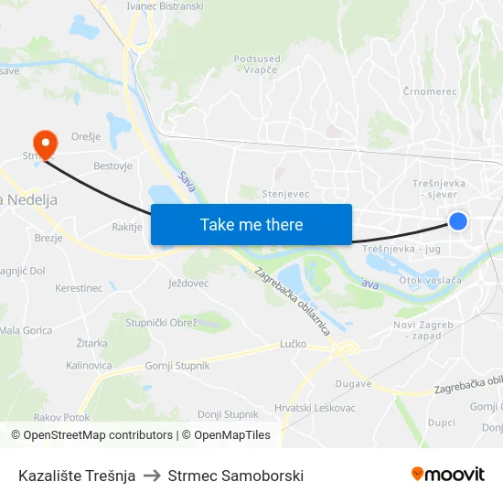 Kazalište Trešnja to Strmec Samoborski map