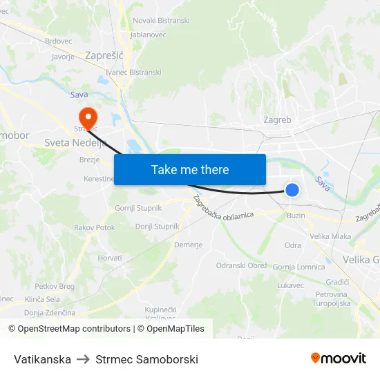 Vatikanska to Strmec Samoborski map