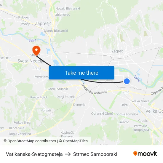 Vatikanska-Svetogmateja to Strmec Samoborski map