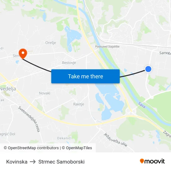 Kovinska to Strmec Samoborski map
