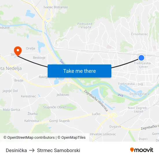 Desinička to Strmec Samoborski map