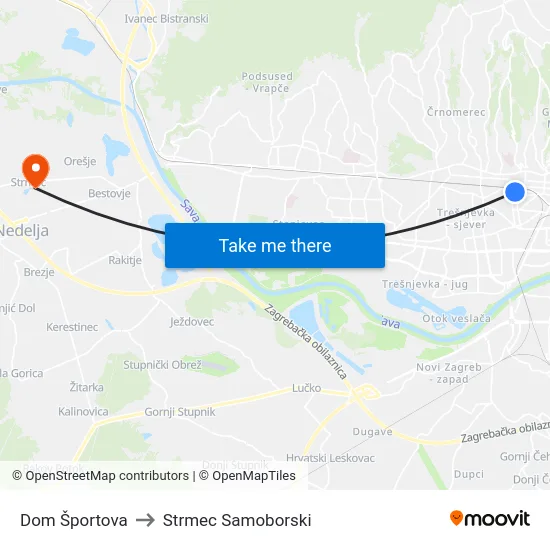 Dom Športova to Strmec Samoborski map