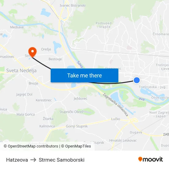 Hatzeova to Strmec Samoborski map