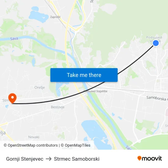 Gornji Stenjevec to Strmec Samoborski map