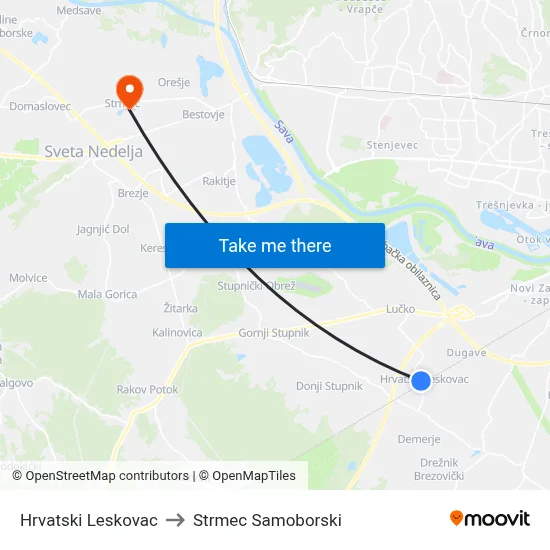 Hrvatski Leskovac to Strmec Samoborski map