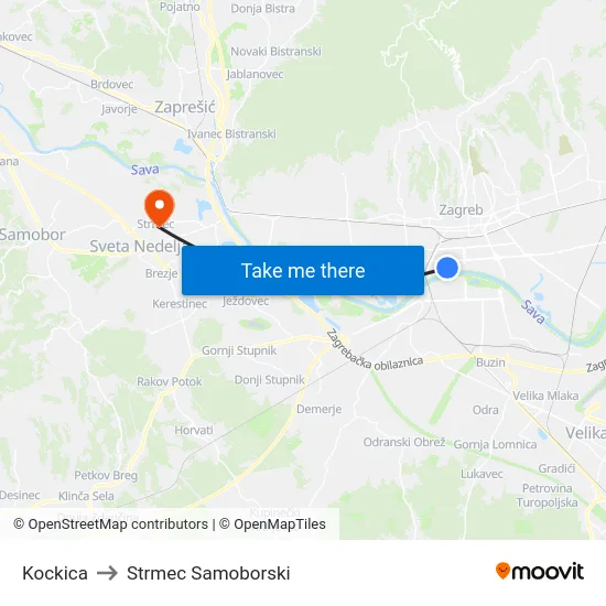 Kockica to Strmec Samoborski map