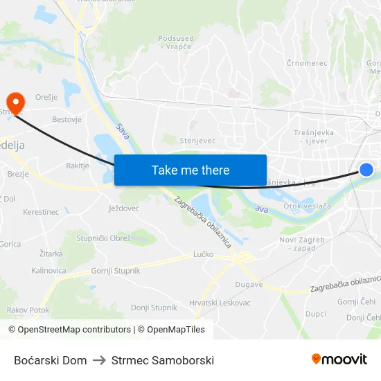 Boćarski Dom to Strmec Samoborski map
