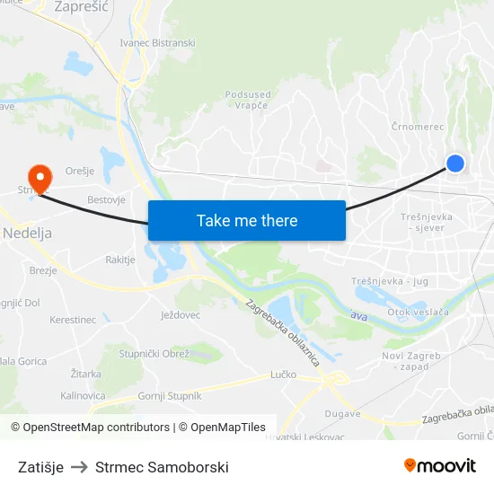 Zatišje to Strmec Samoborski map