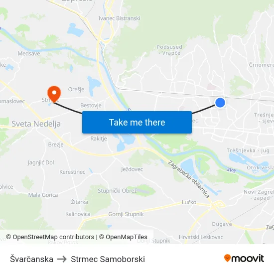 Švarčanska to Strmec Samoborski map