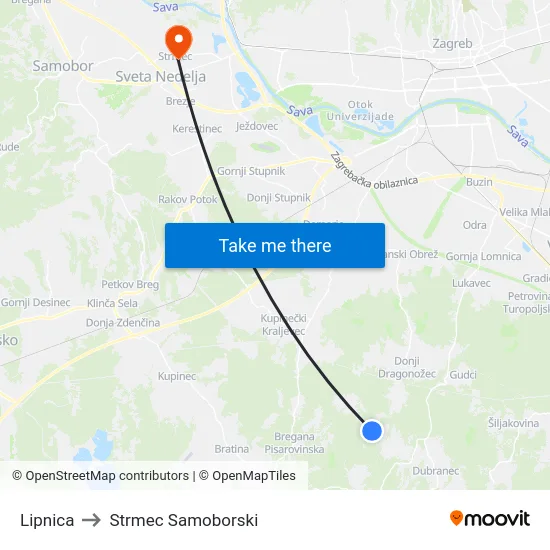 Lipnica to Strmec Samoborski map