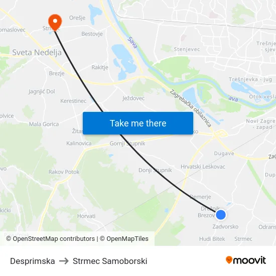 Desprimska to Strmec Samoborski map