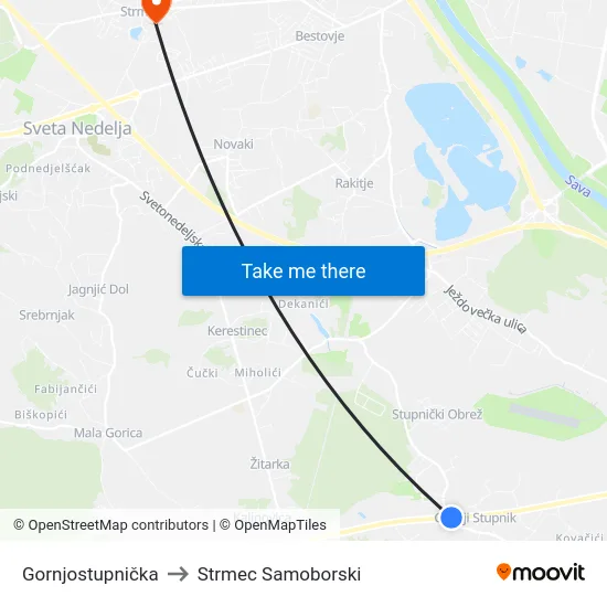 Gornjostupnička to Strmec Samoborski map