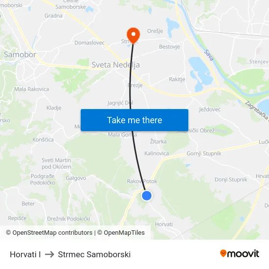 Horvati I to Strmec Samoborski map