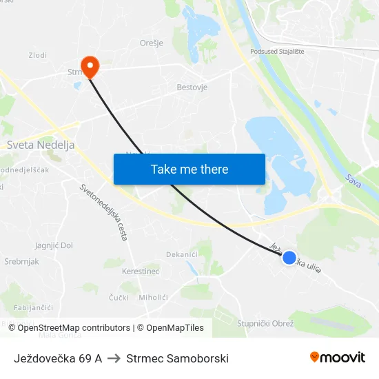 Ježdovečka 69 A to Strmec Samoborski map