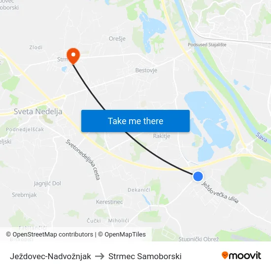 Ježdovec-Nadvožnjak to Strmec Samoborski map