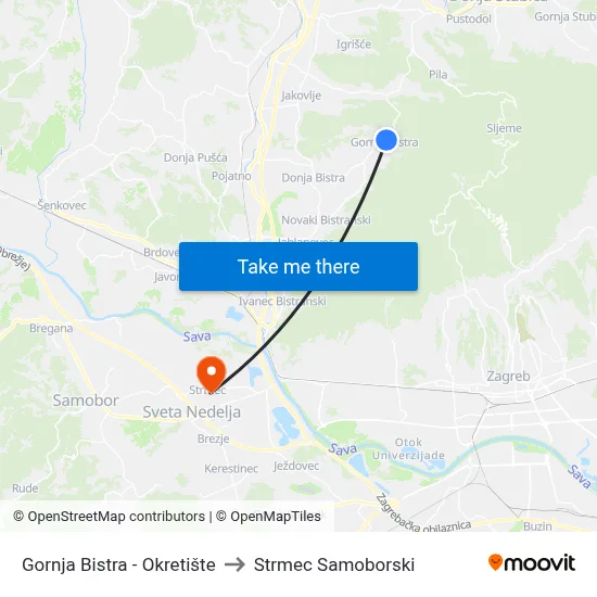Gornja Bistra - Okretište to Strmec Samoborski map