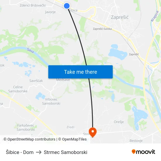 Šibice - Dom to Strmec Samoborski map