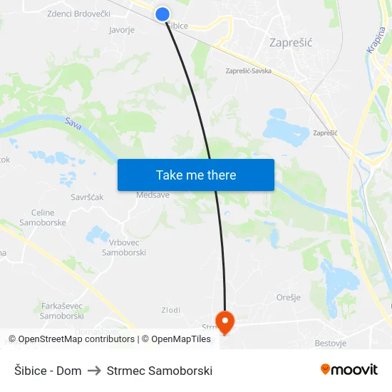 Šibice - Dom to Strmec Samoborski map