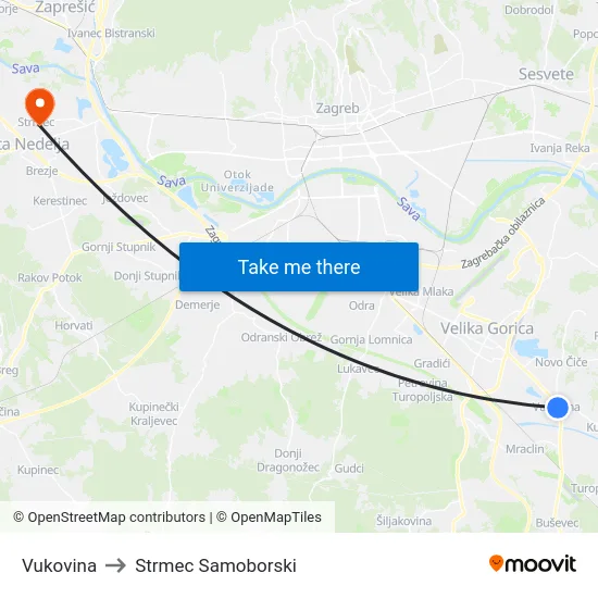 Vukovina to Strmec Samoborski map