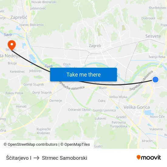 Ščitarjevo I to Strmec Samoborski map