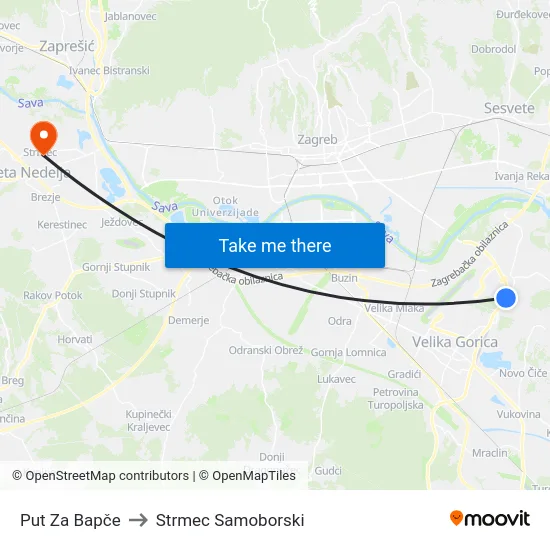 Put Za Bapče to Strmec Samoborski map
