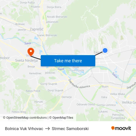 Bolnica Vuk Vrhovac to Strmec Samoborski map