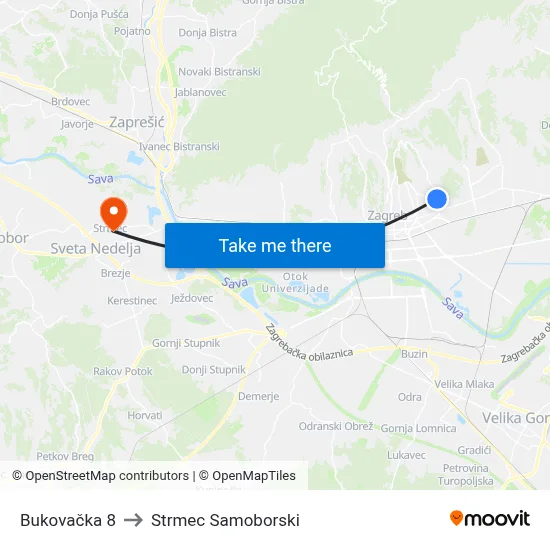 Bukovačka 8 to Strmec Samoborski map