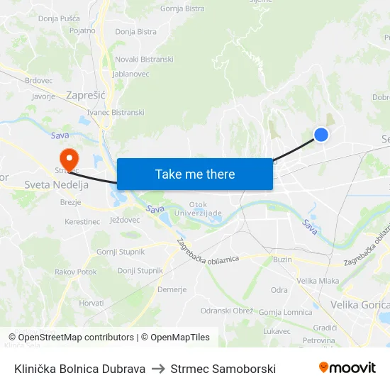 Klinička Bolnica Dubrava to Strmec Samoborski map