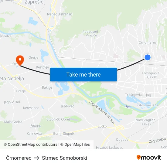 Črnomerec to Strmec Samoborski map