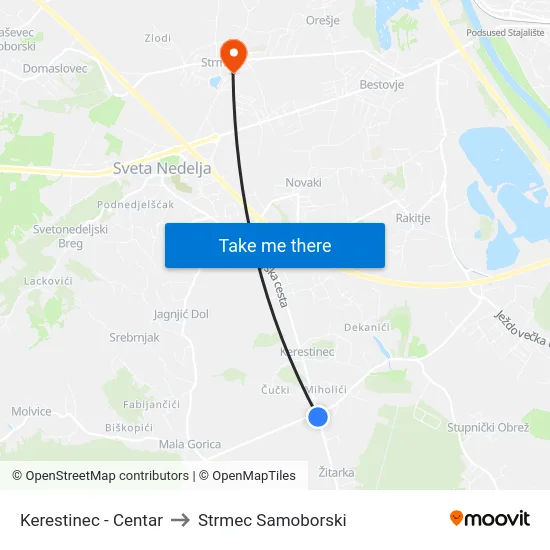 Kerestinec - Centar to Strmec Samoborski map