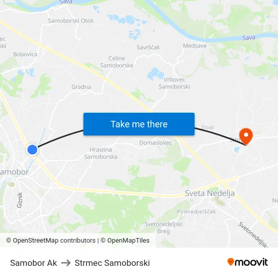 Samobor Ak to Strmec Samoborski map