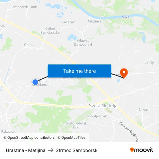 Hrastina - Matijina to Strmec Samoborski map