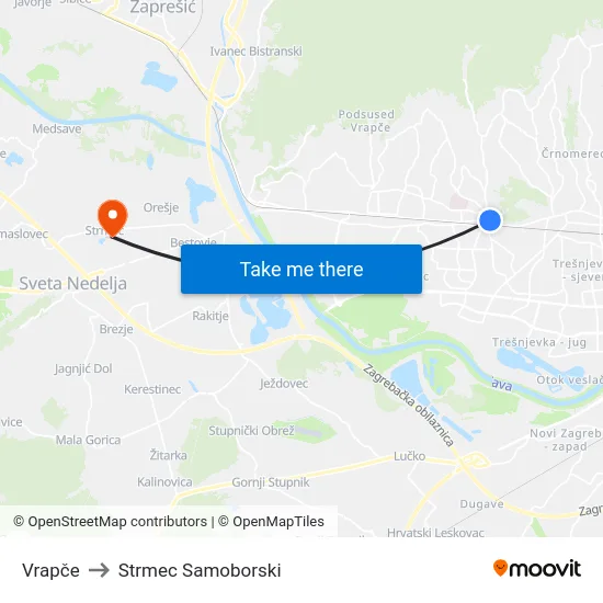 Vrapče to Strmec Samoborski map