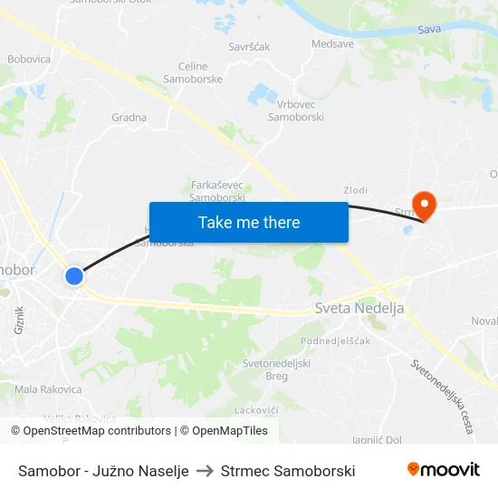 Samobor - Južno Naselje to Strmec Samoborski map