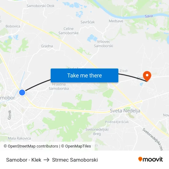 Samobor - Klek to Strmec Samoborski map