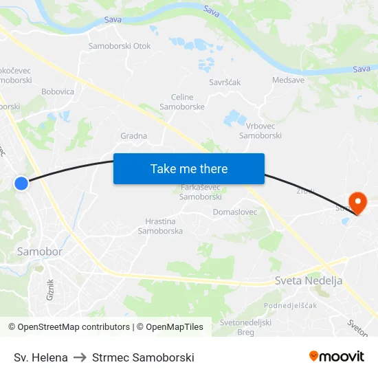 Sv. Helena to Strmec Samoborski map