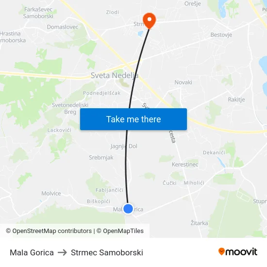Mala Gorica to Strmec Samoborski map