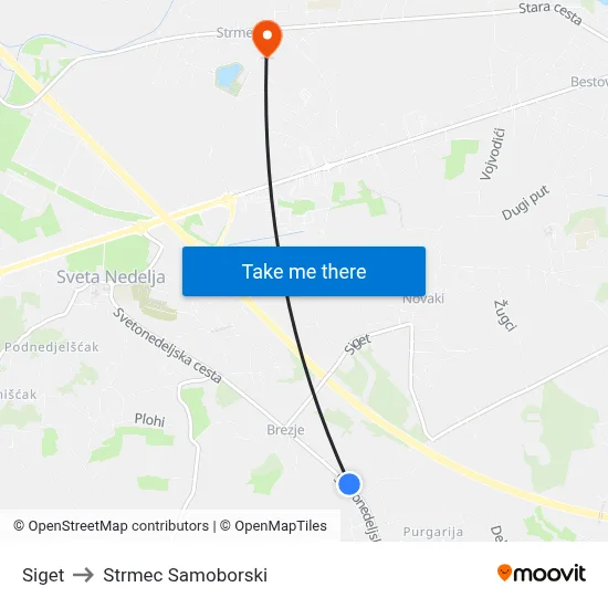 Siget to Strmec Samoborski map