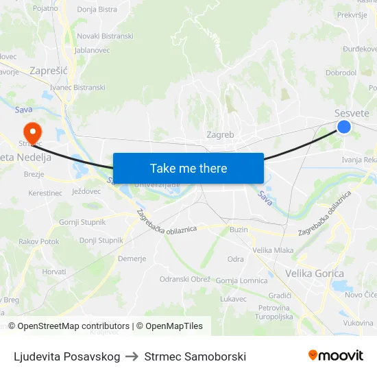 Ljudevita Posavskog to Strmec Samoborski map