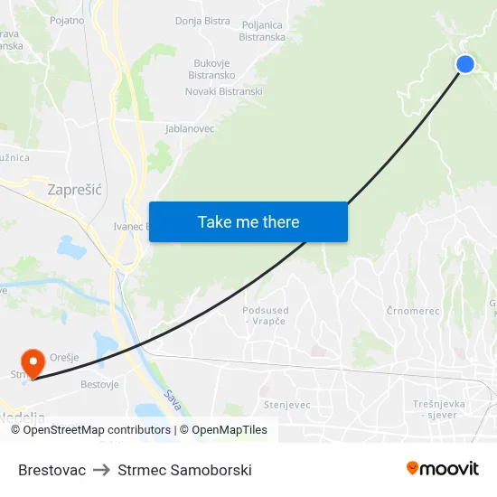 Brestovac to Strmec Samoborski map