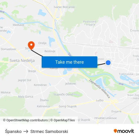 Špansko to Strmec Samoborski map